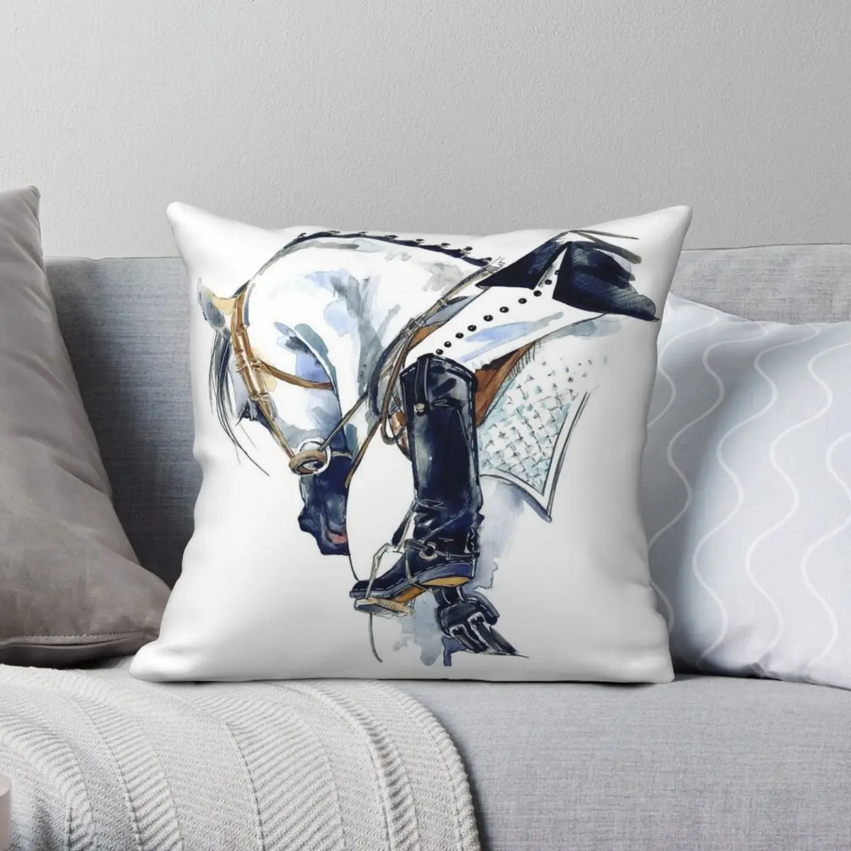 Dressage Horse Square Pillowcase Polyester Linen Velvet Creative Zip Decor Sofa Seater Cushion Cover Wholesale 18