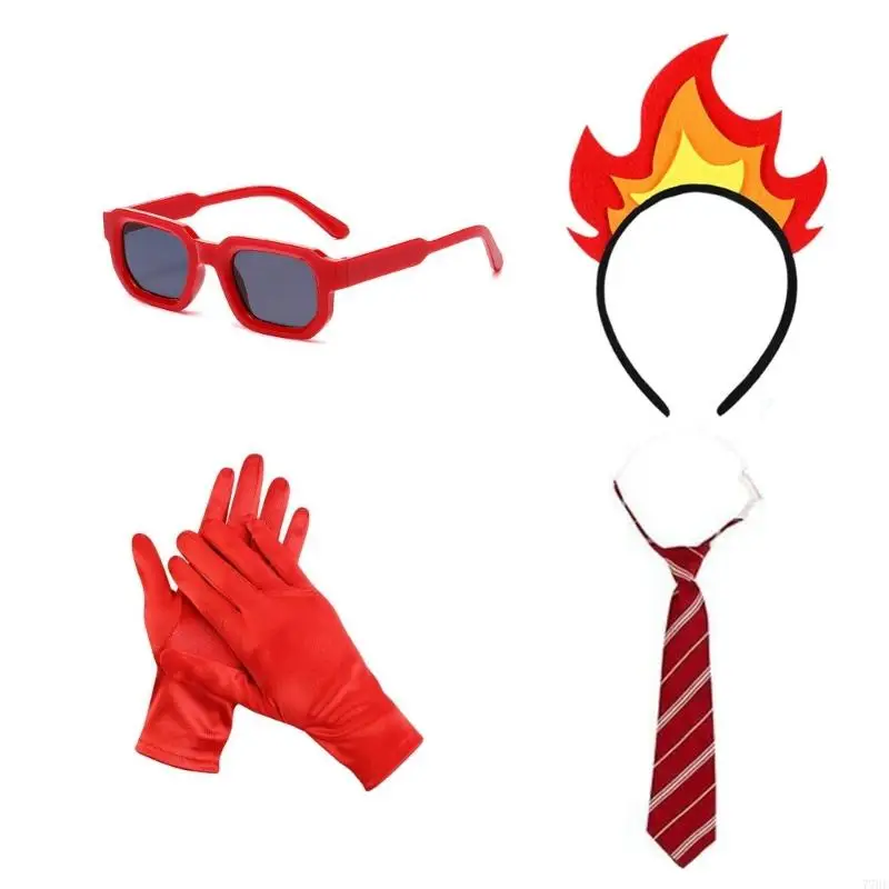 77HE – accessoires Costume en colère avec flamme, gants à rayures poilues, lunettes, Costume d'halloween Cosplay pour femmes