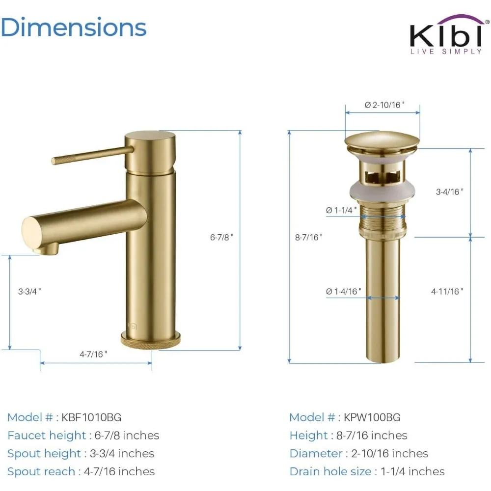 Keran Wastafel Kamar Mandi Kuningan dengan Tuas Tunggal, Pipa Keluar Tinggi, dan Pembuangan Pop-Up, Desain Melingkar untuk Wastafel Modern