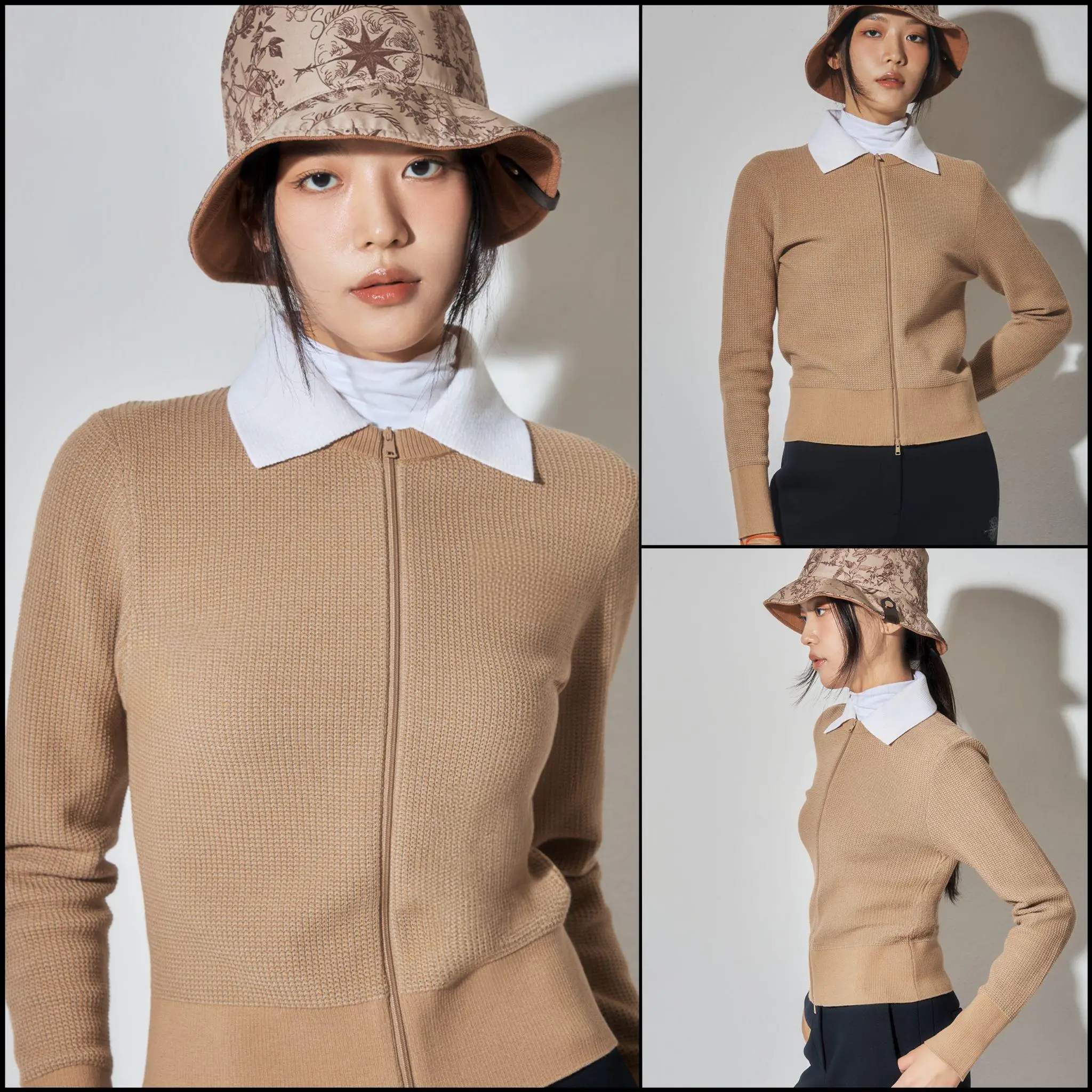 2026 New Arrival Ladies Golf Color Block Knit Open Cardigan Soft Comfort Contrast Design Women Golf Outer Jacket