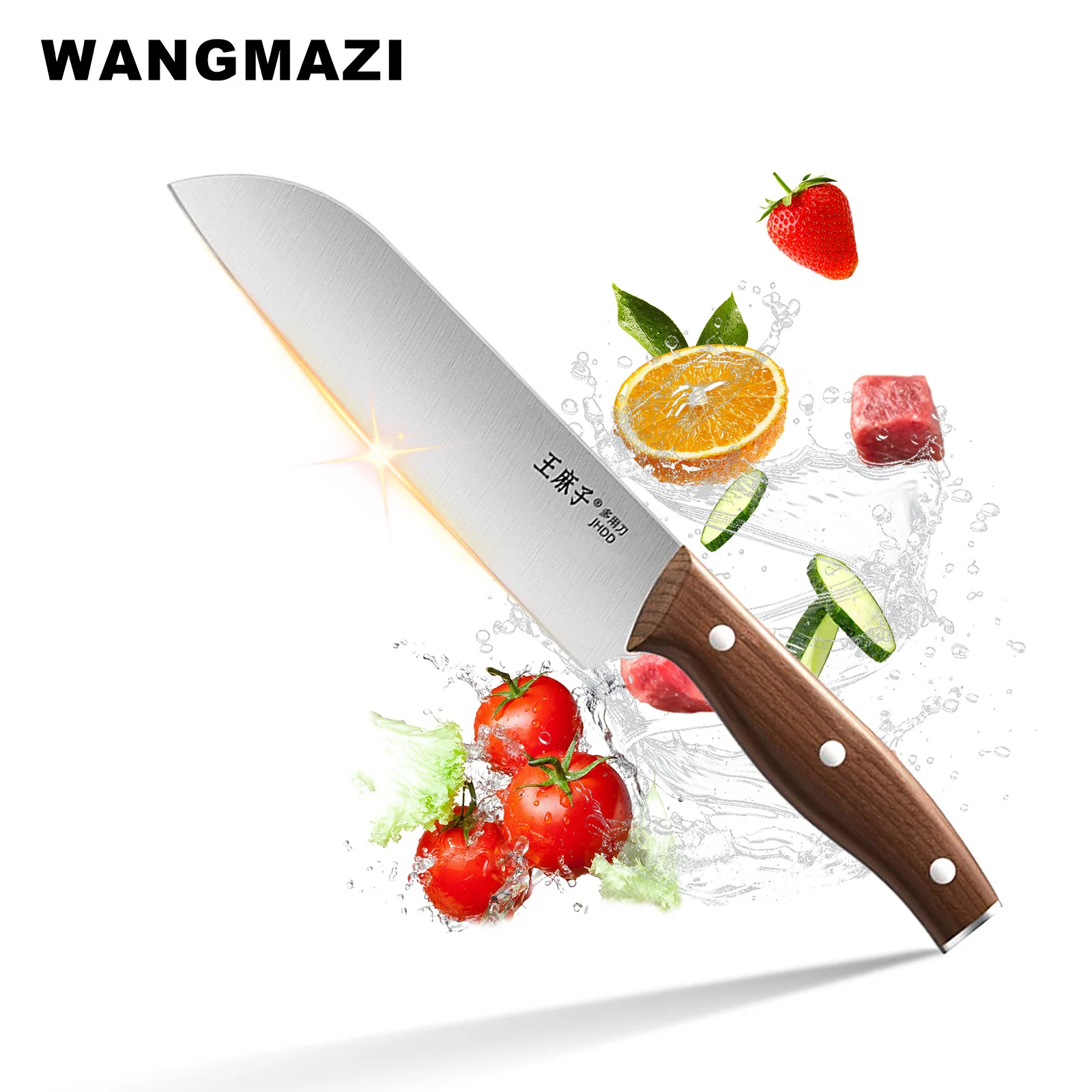 WANGMAZI High Quality Knife Kitchen Santoku Knife Stainless Steel Slicing Chef Knives Red Sandalwood Handle Cook Cutter