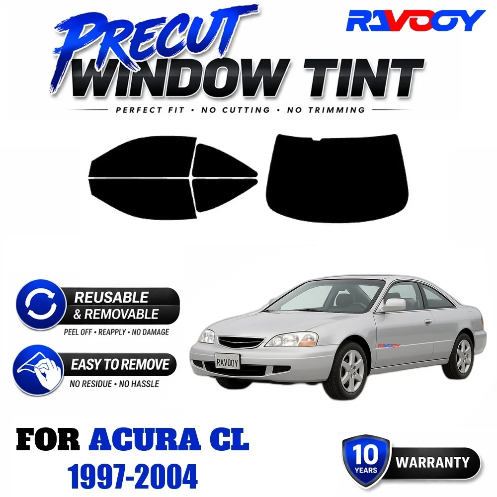 RAVOOY Precut Window Tint, Reusable Removable EPU Film, Custom Fit for Acura CL 1997-2004, UV Heat Protection
