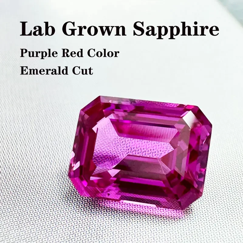 

Lab Grown Sapphire VVS Natural Purple Red Color Emerald Cut DIY Ring Necklace Earrings Main Materials with Certificate Wholesale