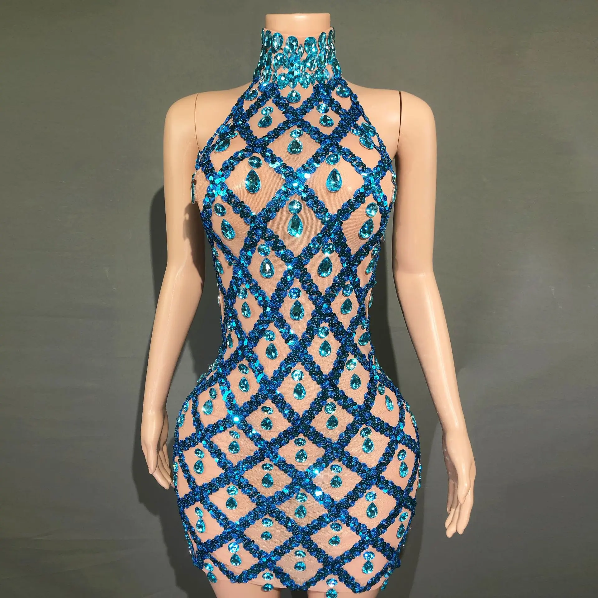 

New hot-selling sexy perspective mesh rhinestone sparkling birthday party dress skirt