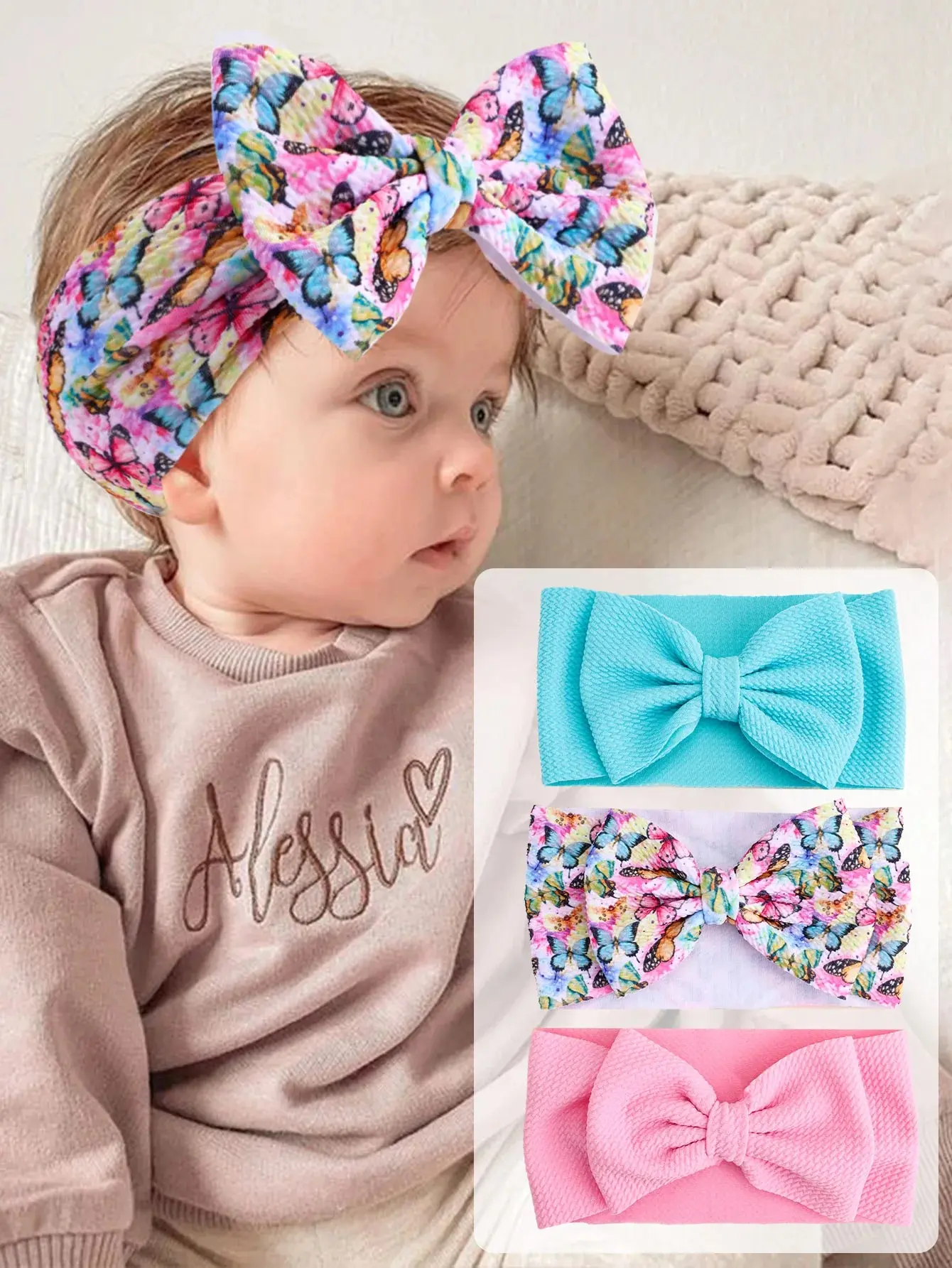 3pcs Butterfly Pattern Headband for Toddlers Bow Elastic Hairband Baby Lovely Elastic Bow Hair Band Kids Baby Hair Accessories