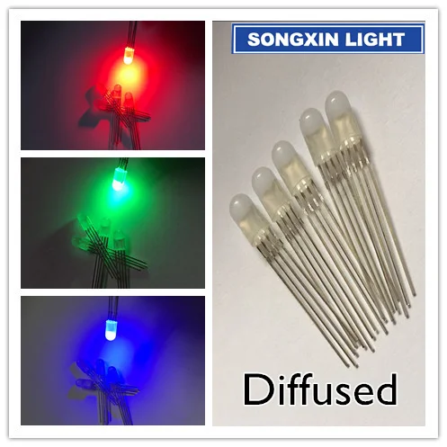 10Pcs Min F5 5mm Round 4pin LED Diffused RGB Tri-Color Common Cathode Red Green Blue Emitting Diodes LED Lamp Bulb Diodes Light