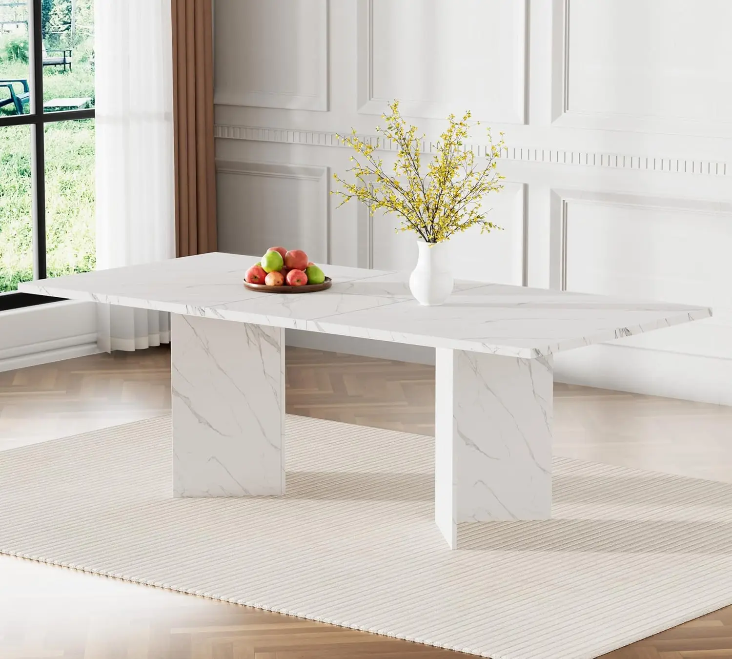 

62.99"-78.7" Extendable Dining Room Table for 6 8 10, Modern White Farmhouse Kitchen Expanding Table, Long Large, Customized