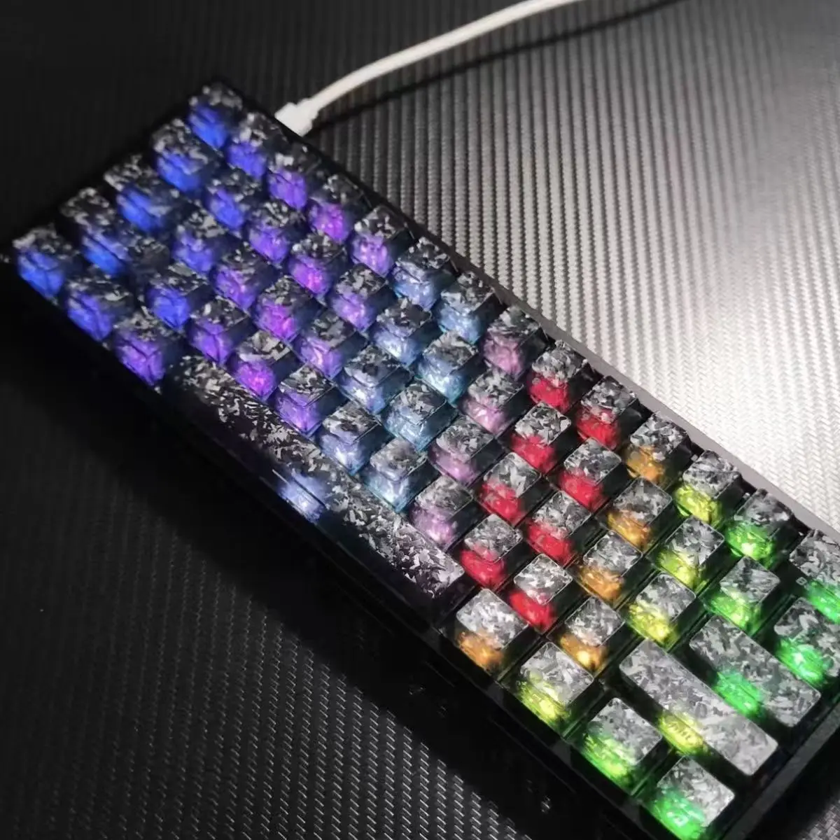 Carbon Fiber Texture Fog Black Transparent PC Keycaps 132 Ke