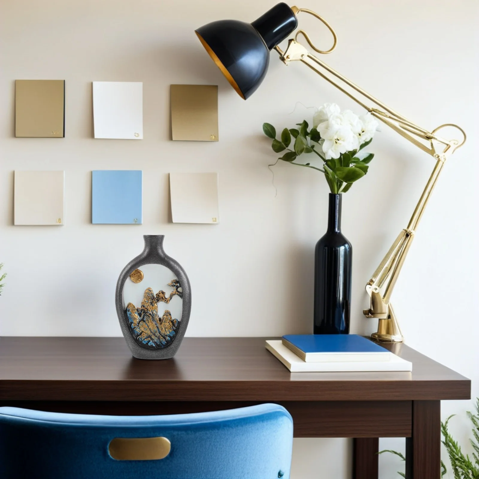 

Luxury Oriental Vase Handcrafted Resin Mountain Scenery Design Elegant Table Centerpiece for Wedding Party Home Decor