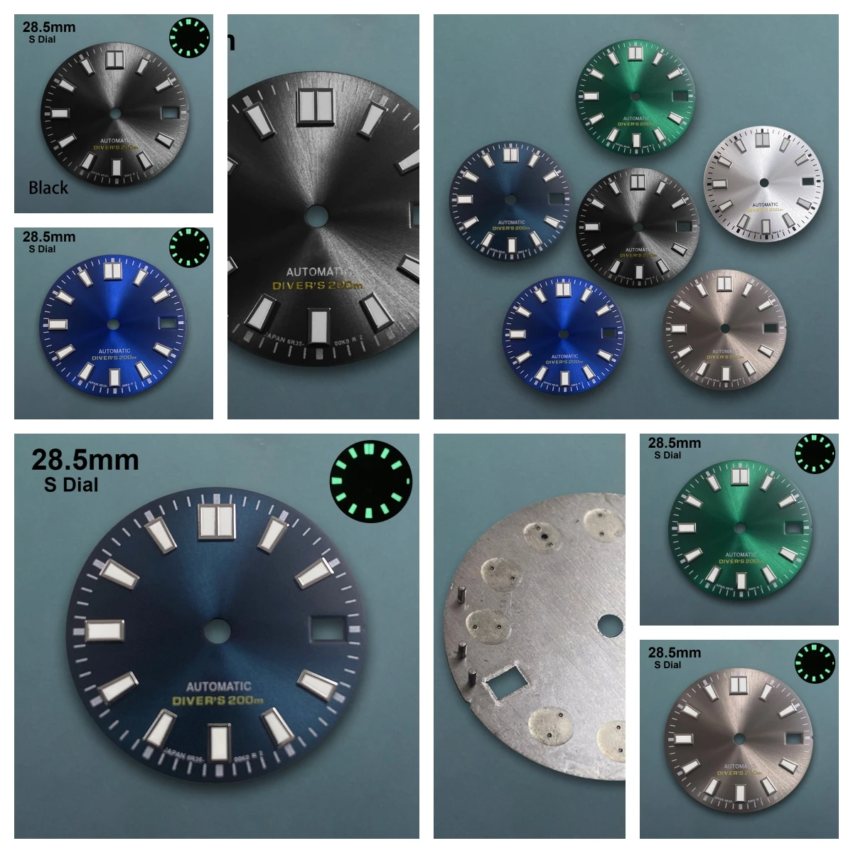

28.5mm S Logo Sunburs Dial Fit NH35/NH36 Japan Movement Green Luminous Dive High Quality Dial Watch Modification Accessories