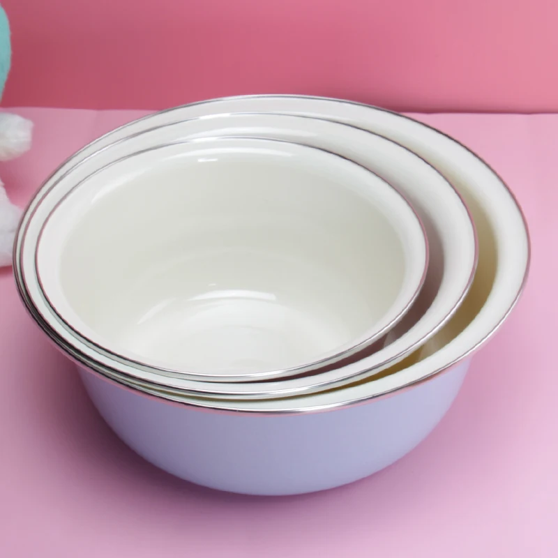 New Thickened Enamel Enamel Basin Laundry Washing Vegetables and Noodle Soup Basin Fruit Plate Kitchen Basin Solid Color