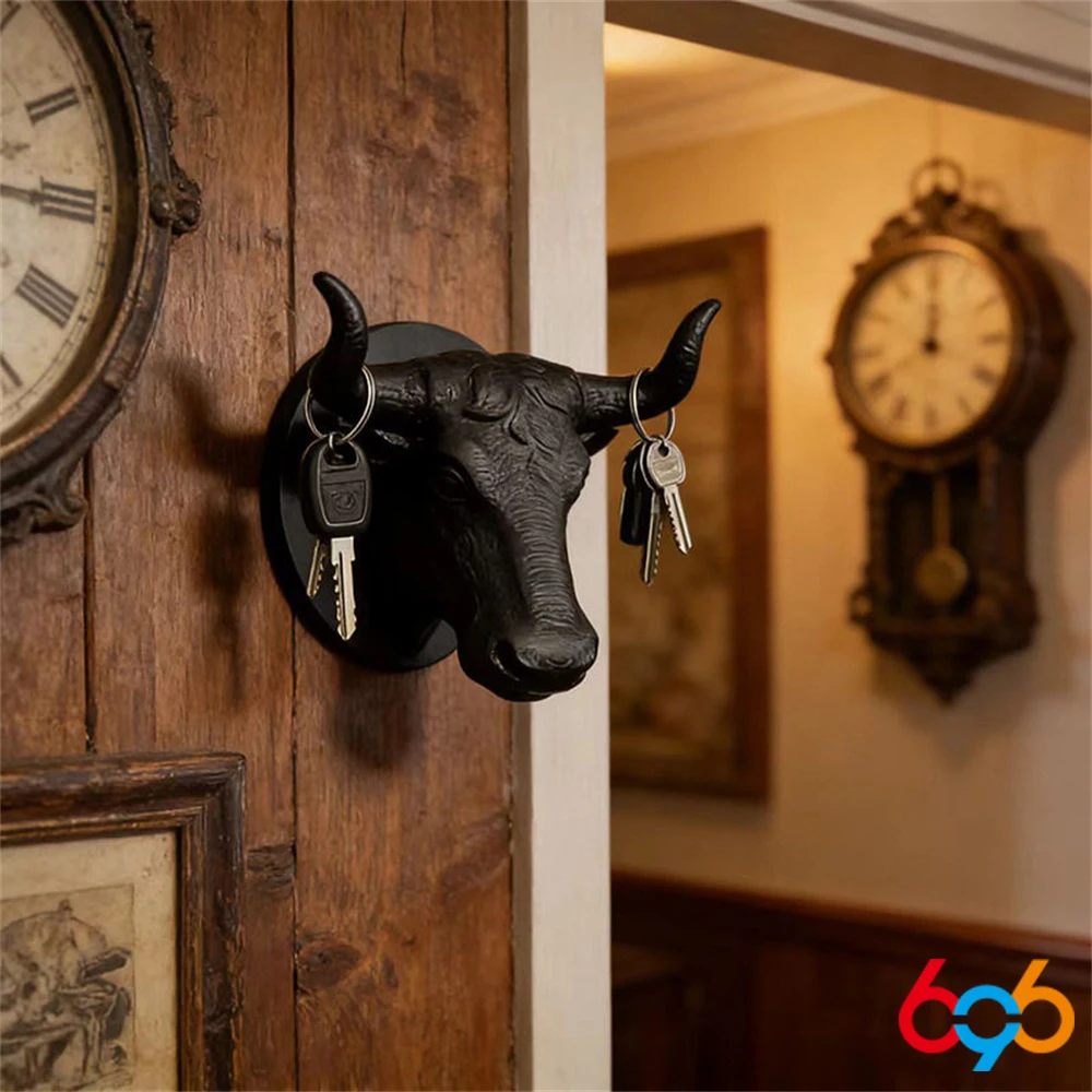 Key Hanger Creative Bull Head Shape No-Drill Hooks For Bathroom/Home/Living Room/Bedroom,Single Piec Decoration Wall Hook