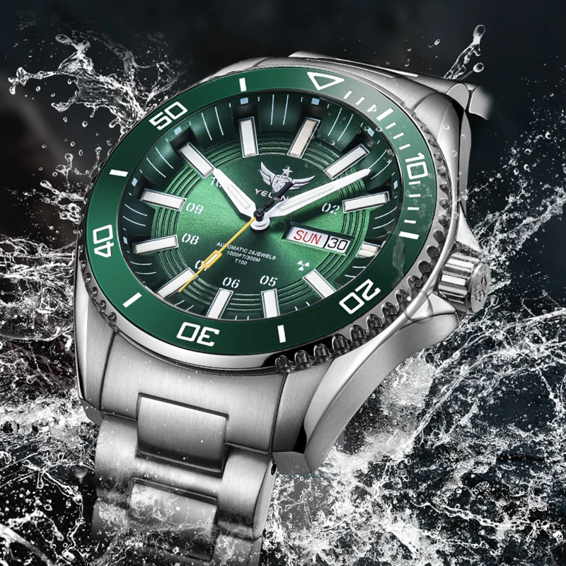 Yelang V1032 44mm Gas Glow Green Water Ghost Japan NH36 Fully Automatic Mechanical Watch 30Bar Super 300m Waterproof Reloj