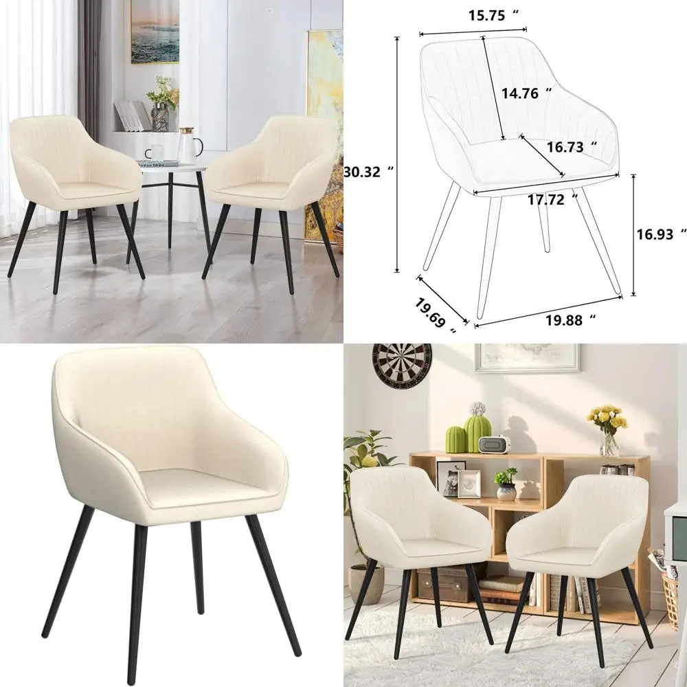 

Leather Accent Chair with Metal Legs - Upholstered Living Room Furniture Set of 2 for Home, Kitchen, or Bistro