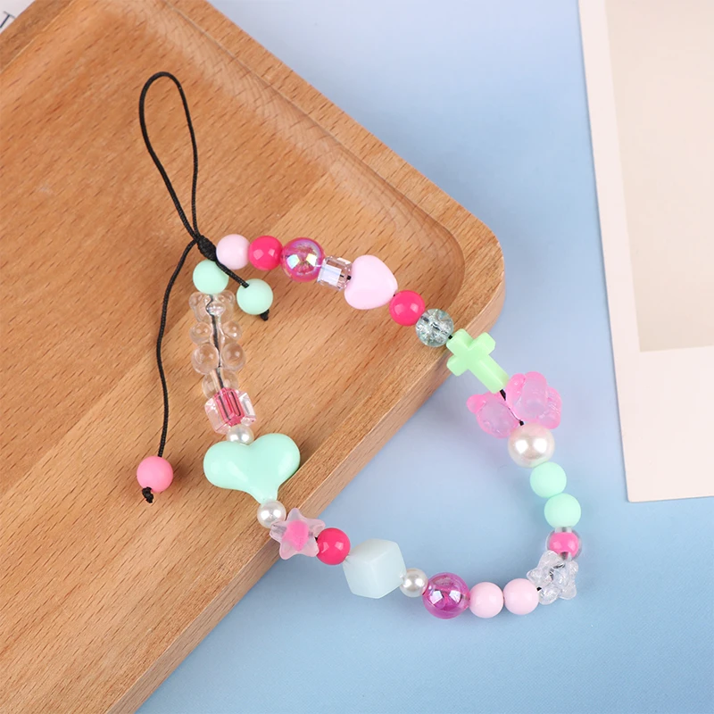 Pink Green Love Heart Mobile Phone Chain Star Bear Pendant Phone Strap Cell Phone Lanyard Camera Chains Keychain Bag Decor Gifts