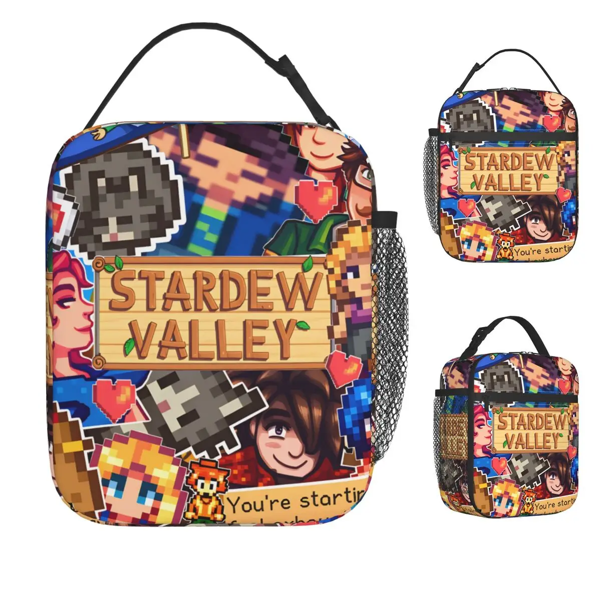 

Stardew Valley Game Character Poster Lunch Bag Casual Lunch Box Work Portable Tote Food Bags Print Cooler Bag