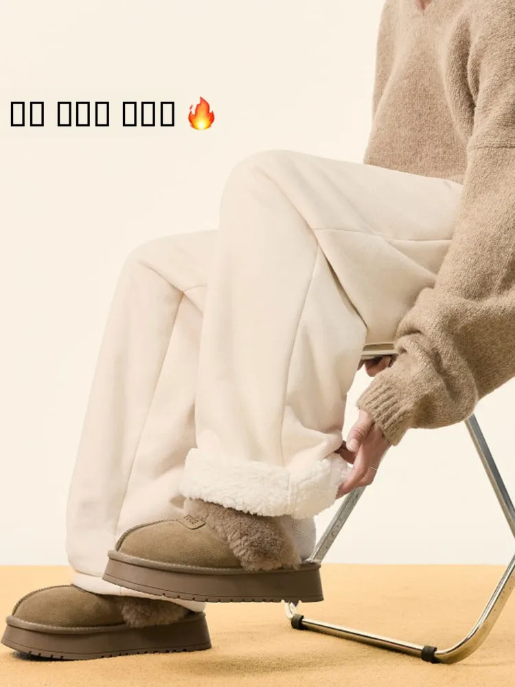 

Мужские зимние повседневные брюки с подкладкой из овечьей шерсти, свободные, прямого кроя, спортивные, удобные, модные, трендовые