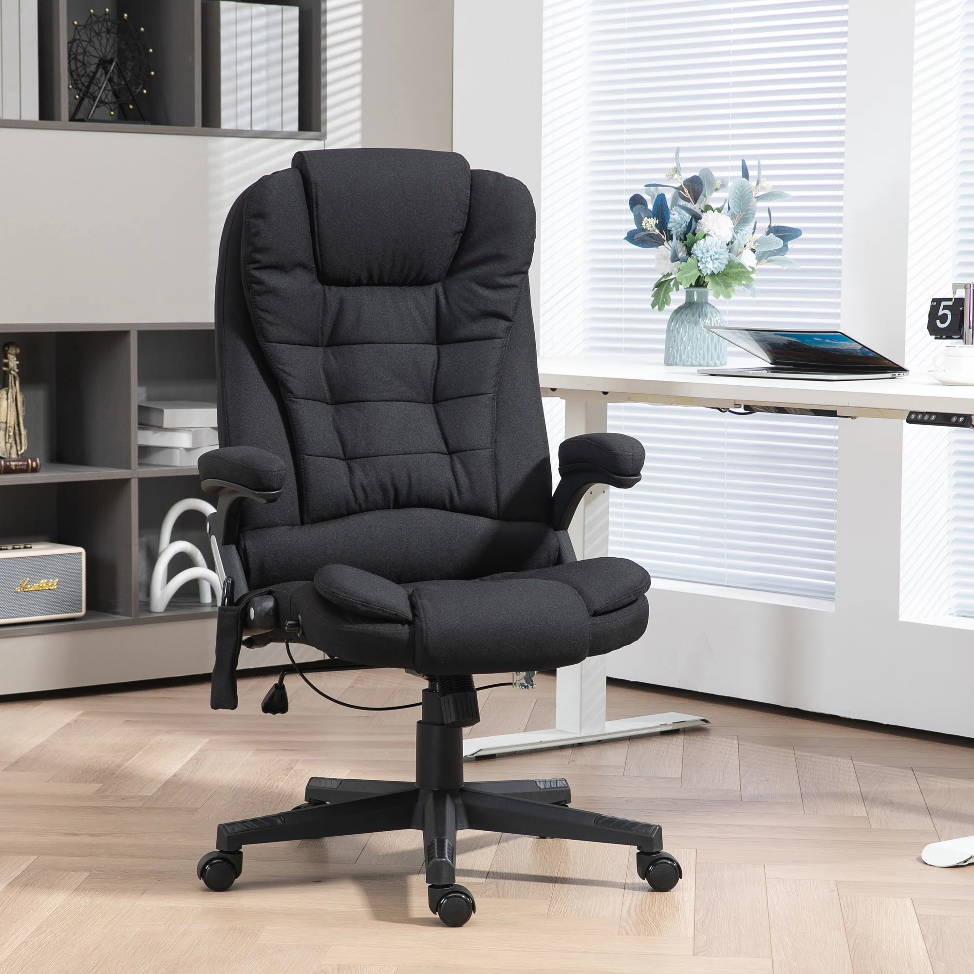 Massage Office Chair with 6 Points Heat Linen Executive Office Chair Black