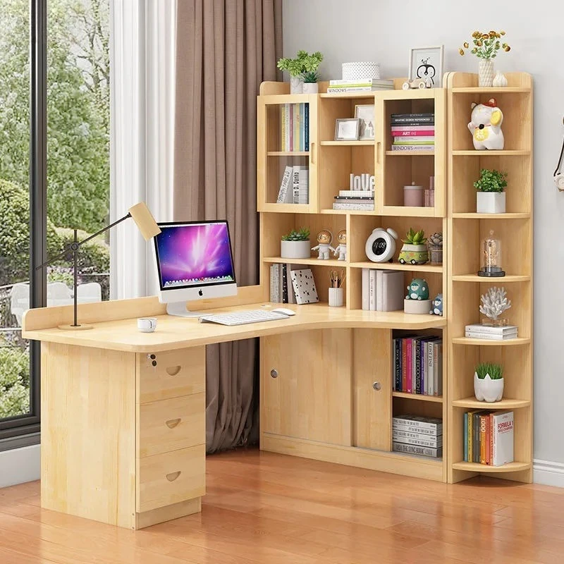 

% Solid wood children's corner desk bookshelf integrated table combination bookcase & writing table student