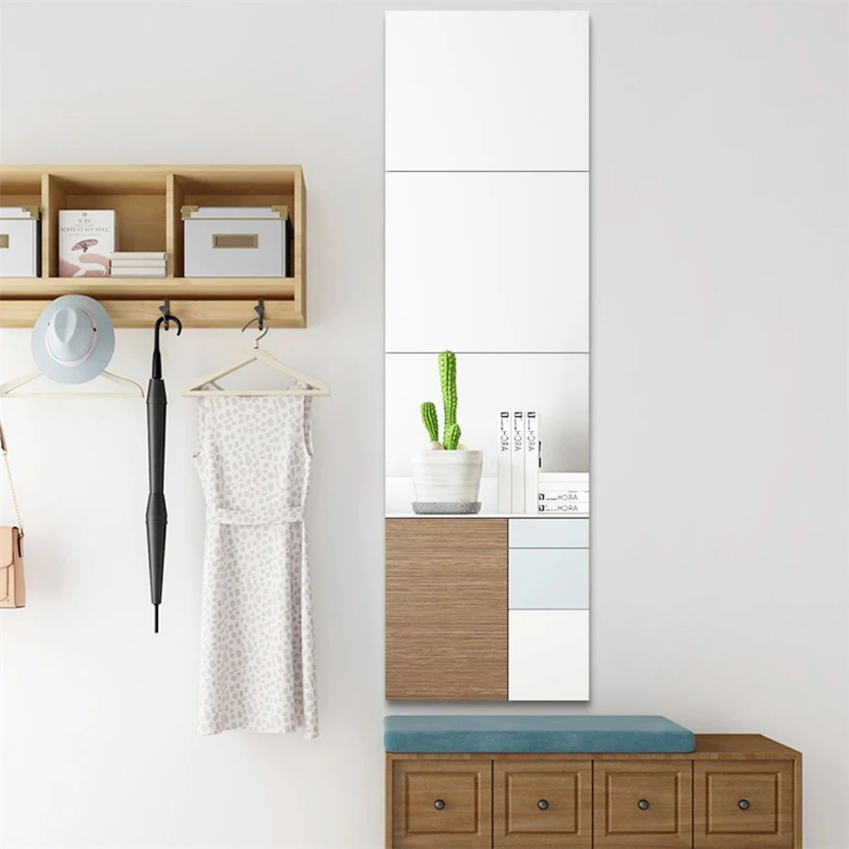 4pcs Decorative Mirror Wall Sticker Silver Acrylic Square Mirror Stickers DIY Art Living Room Decoration For Door Wardrobe Home