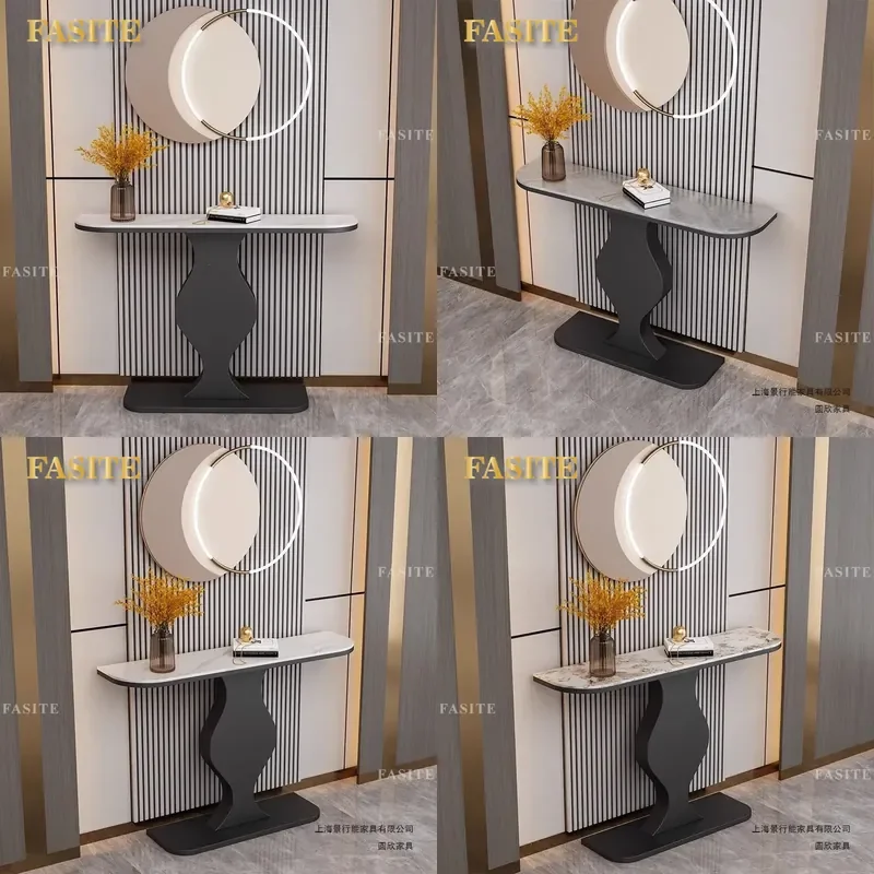 For Entryway Light Luxury Rock Slab Semicircular Console Table Ultra Narrow Wall Mounted Cabinet for Corridor Hallway Modern