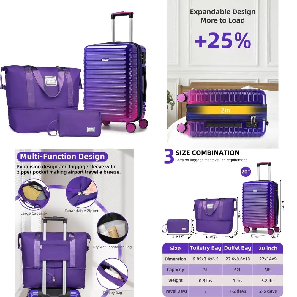 Airline Approved Expandable 20 Inch Hardside Suitcase with Wheels, TSA Lock, PC+ABS Lightweight Luggage for Travel