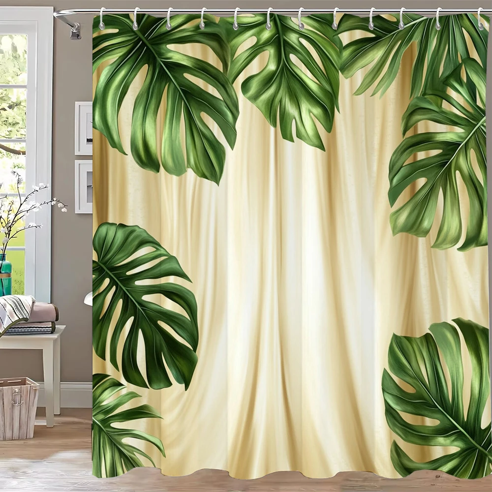 Nordic Tropical Plant Leaves Print Shower Curtain Partition Privacy Hanging Curtain with Hooks Multiple Size Machine Washable