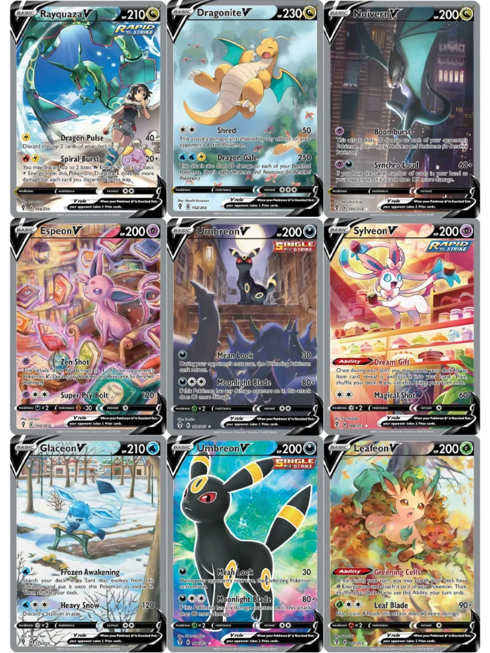 

9 шт. карты PTCG Pokemon SWSH07 Evolving Skies Umbreon Sylveon Dragonite Rayquaza Espeon Pokemon TCG игровые карты коллекция подарок