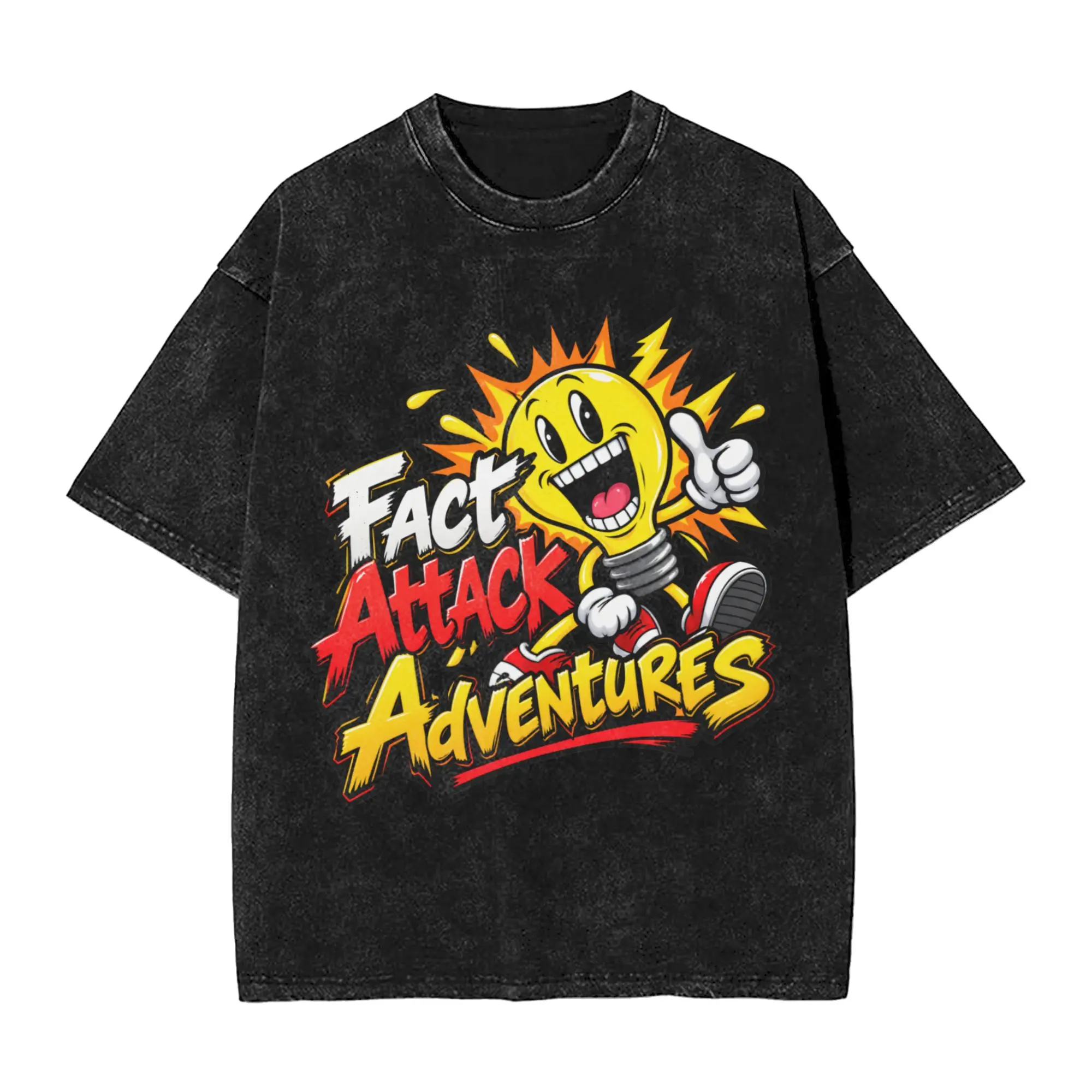 Fact Attack Adventures Lighty Merch Washed T Shirt Men Women Streetwear Hip Hop T-Shirt Summer  Tees Tops Short Sleeve