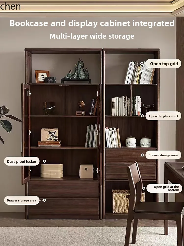 

LXC solid wood bookcase combination cabinet living room home floor storage display cabinet