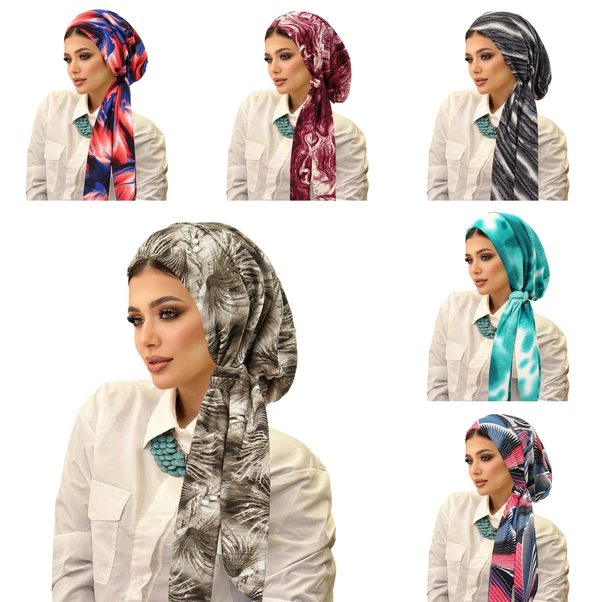 

Muslim Women Soft Elastic Print Flower Turban Cap Pre-Tied Long Tail Hat Hijab Bonnet Headscarf Chemo Cap Head Wrap Bandanas