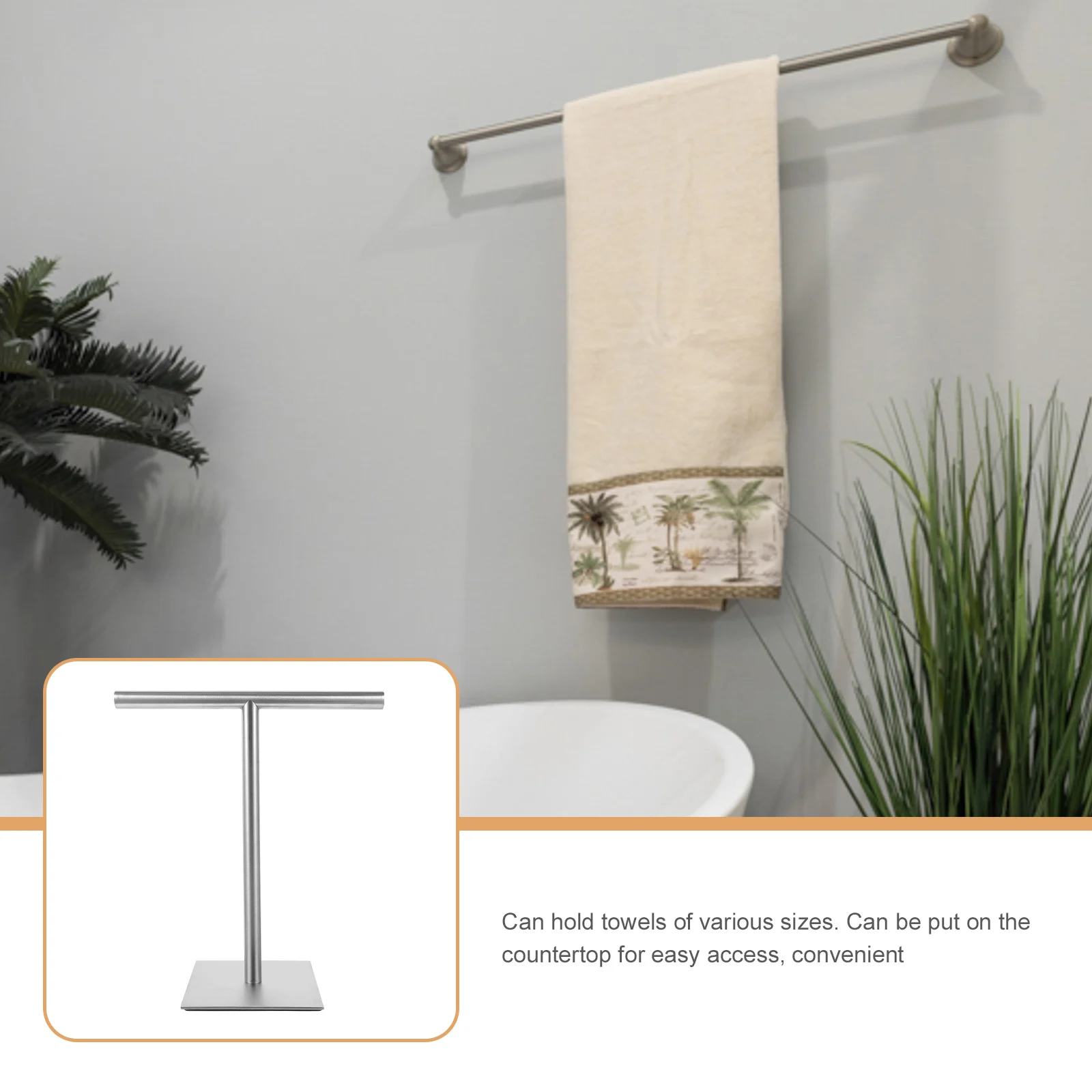 

Countertop Towel Holder Stand Stainless Steel Hand Towel Rack for Bathroom Kitchen T-Shaped Base Stable No Installation Required
