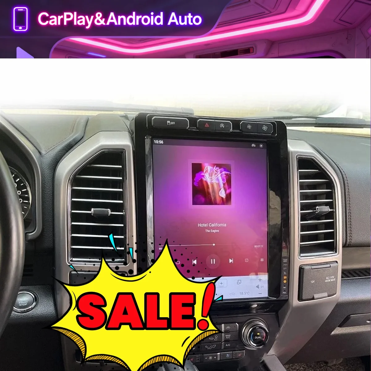 Vertical Touch Screen Multimedia Player GPS Navigation For Ford F150 2015 2016 2017 2018 2019 Android Auto Audio Radio Head Unit