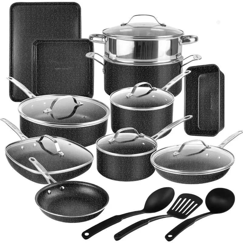 

20 Pc Black Pots and Pans Set Non Stick,Kitchen Cookware Sets,Pot and Pan Set,Diamond Coated Non Stick Pots Pan Set, Black/ Blue