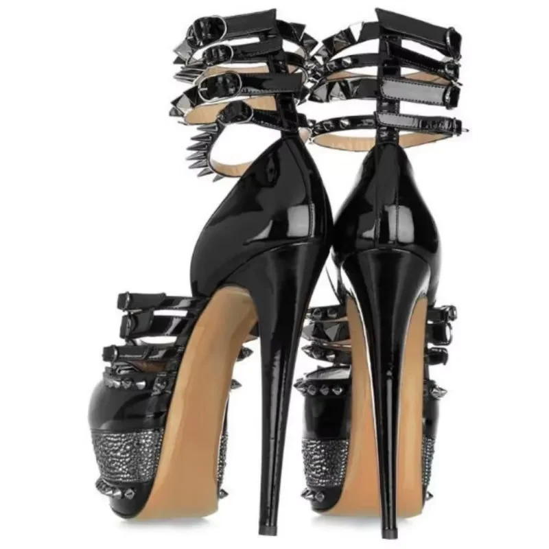 

DIZHUANG Sexy women's high-heeled sandals. Rivet sandals. About 15cm heel height. Summer women's shoes. Nightclub fashion shoes.