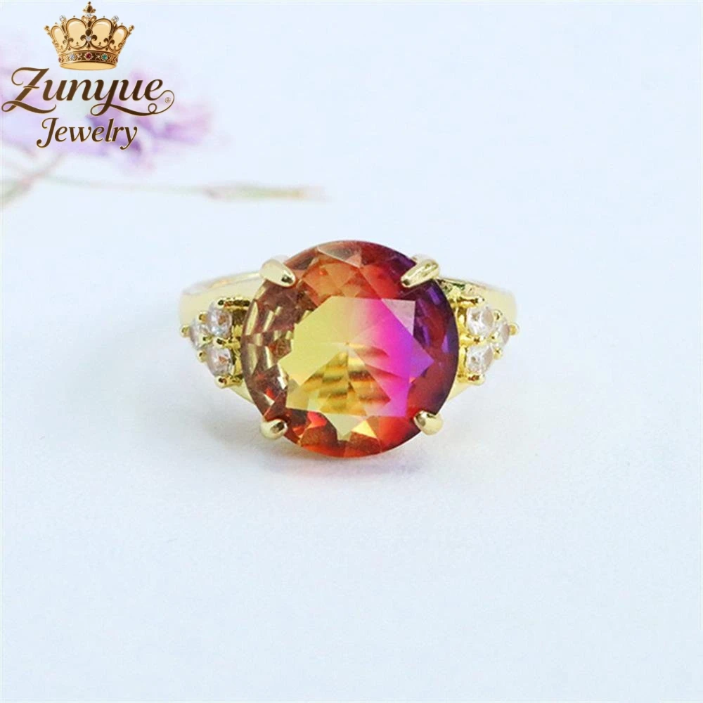 High-End Colored Round Glass And Diamond Ring Luxury Quality Fashion Fine Jewelry Exquisite Elegant Popular Charms Young Gift