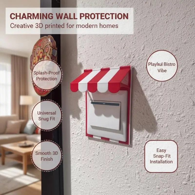 3D Printed Switch Panel Cover Cute Awning Shape Socket Protective Frame Decor Wall Sticker For Home Bedroom Wall Decoration