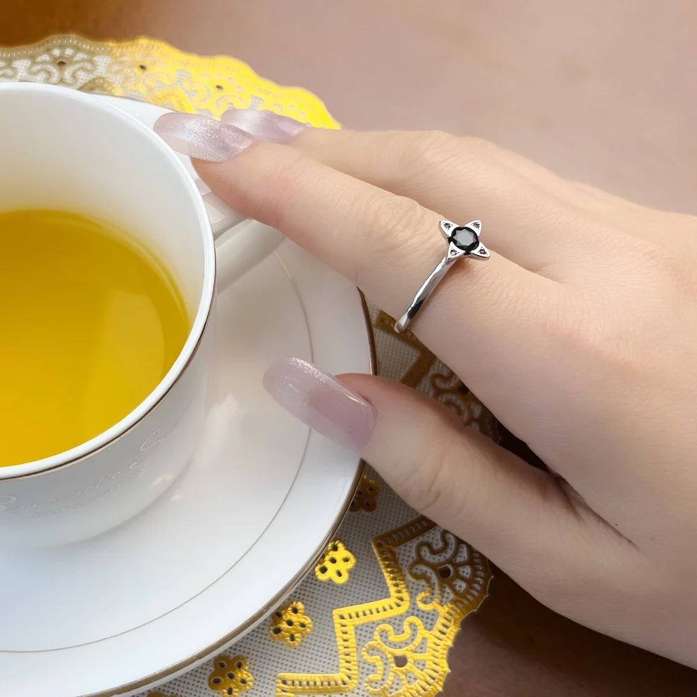 Ring Star Stapelbarer Europäischer Stil Feiner Schmuck für Frauen Brandneues Trendiges Geschenk aus 925 Sterling Silber – Detail 7