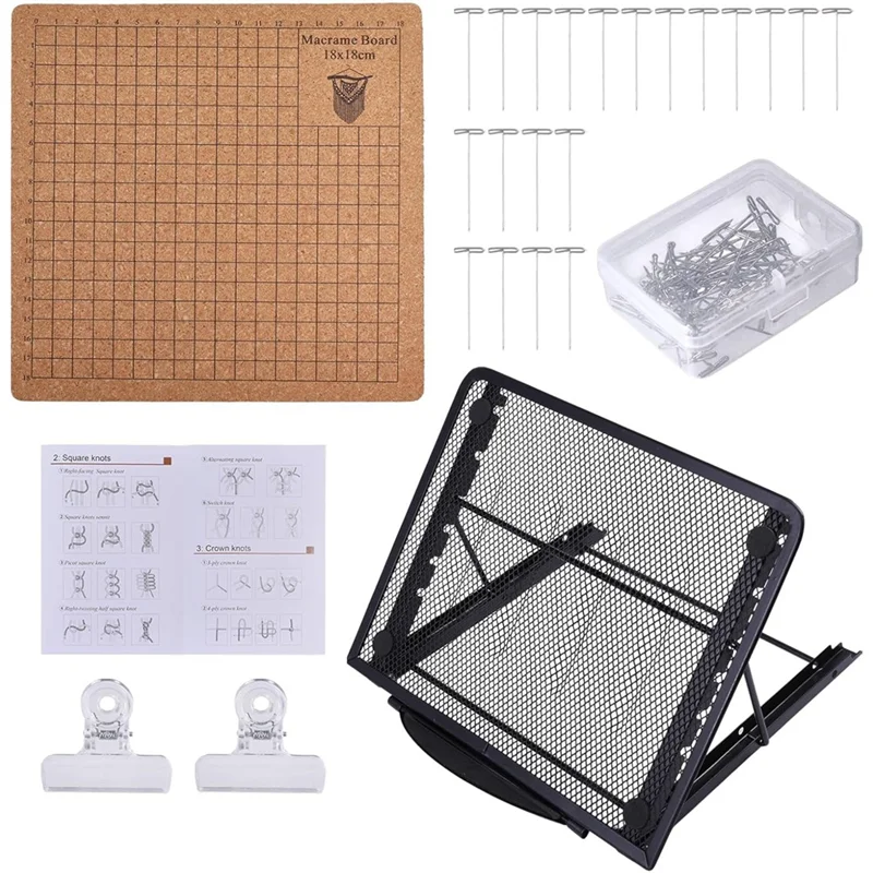 

AB39-Для взрослых для начинающих для плетения принадлежностей для макраме — набор досок для макраме 8X8 дюймов включает в себя зажимы для булавок и регулируемая металлическая подставка