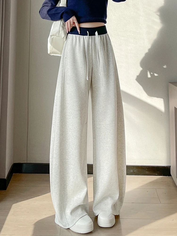 

High Waist Fce Wide Leg Casual Pants Women's Winter Sports Long Trousers Straight Cut Sweatpants Casual High Waist Fce