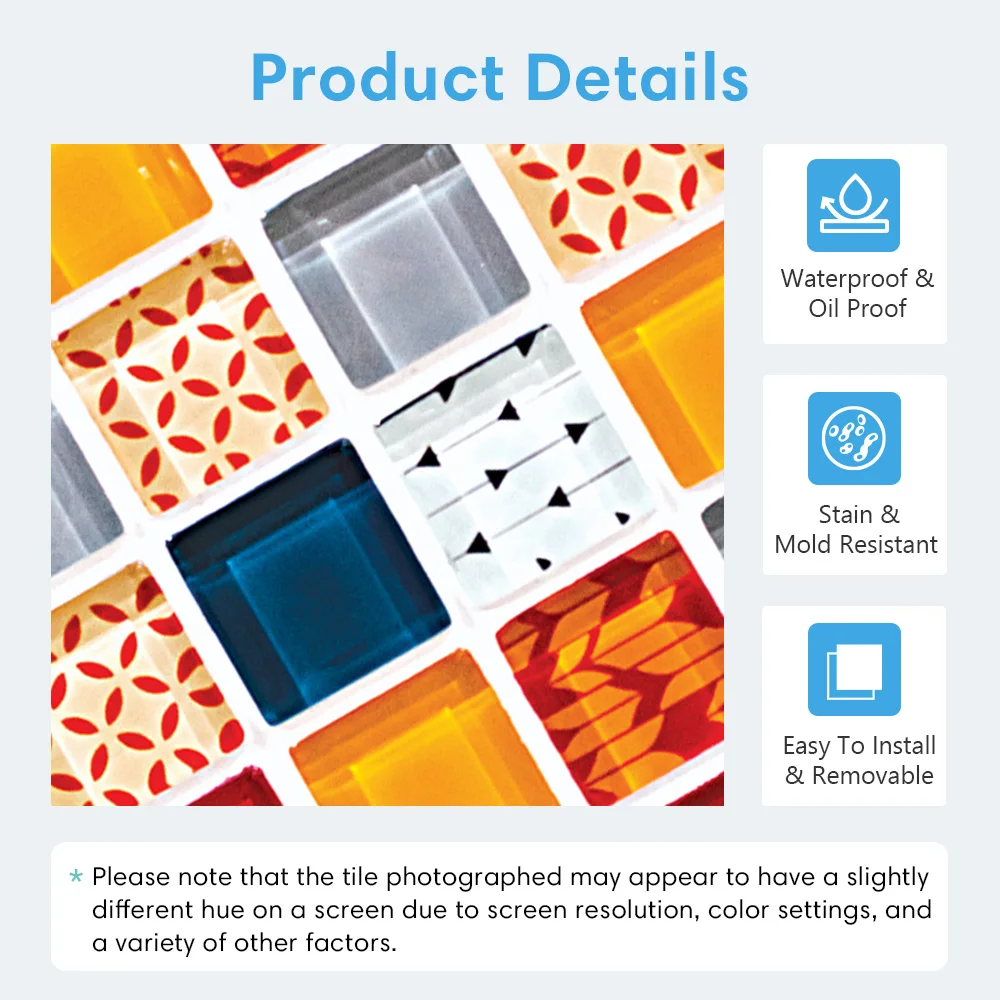 10/20 Pcs Glossy Self-adhesive Tile Stickers, PVC Tile Wall Sticker, Waterproof Wall Decor, Bathroom wall, 20 x 20 cm