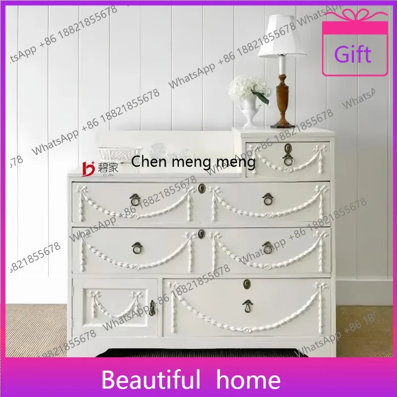 

D1089 Французский резной обеденный шкаф-ведро из цельного дерева, гостиная, спальня, шкаф для хранения с пятью ведрами, антикварный шкафчик