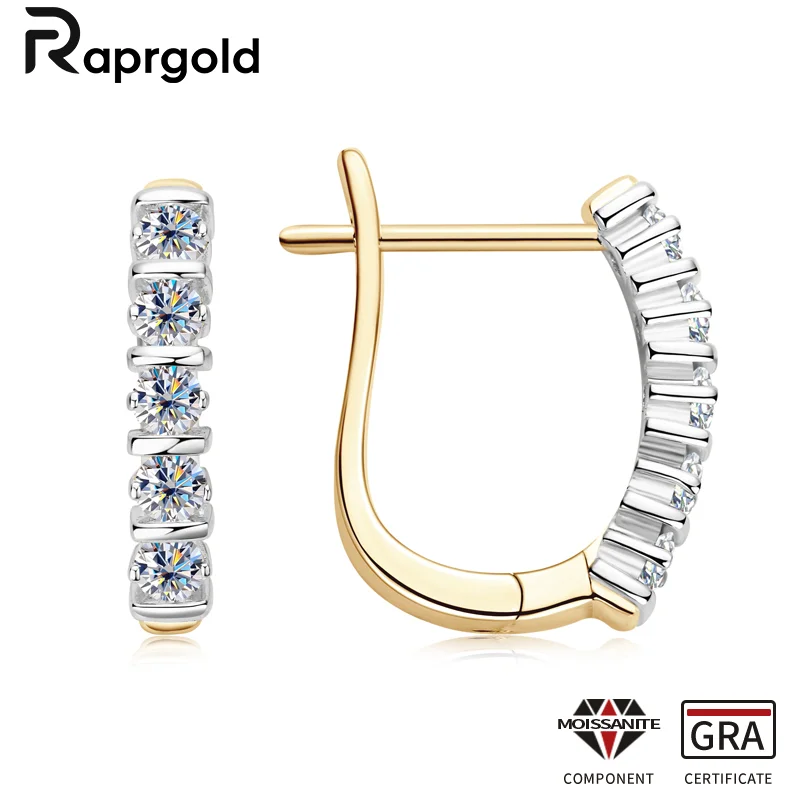 

Сертифицированные серьги-кольца RAPRGOLD GRA с муассанитом U-образной формы для женщин, серьги из стерлингового серебра 925 пробы для девочек, ювелирные изделия, подарки oorbellen