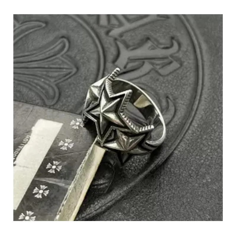 

Trendy Thai Silver Retro Distressed Triple Star Ring Five-pointed Star Men's Second-hand Niche High-end Sense Does Not Fade