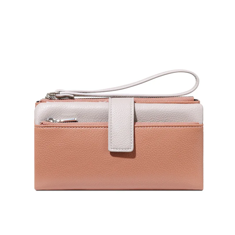 Women's Long Bifold RFID Blocking Wallet Large Capacity Patchwork Design Hand Carry Purse Card Holder