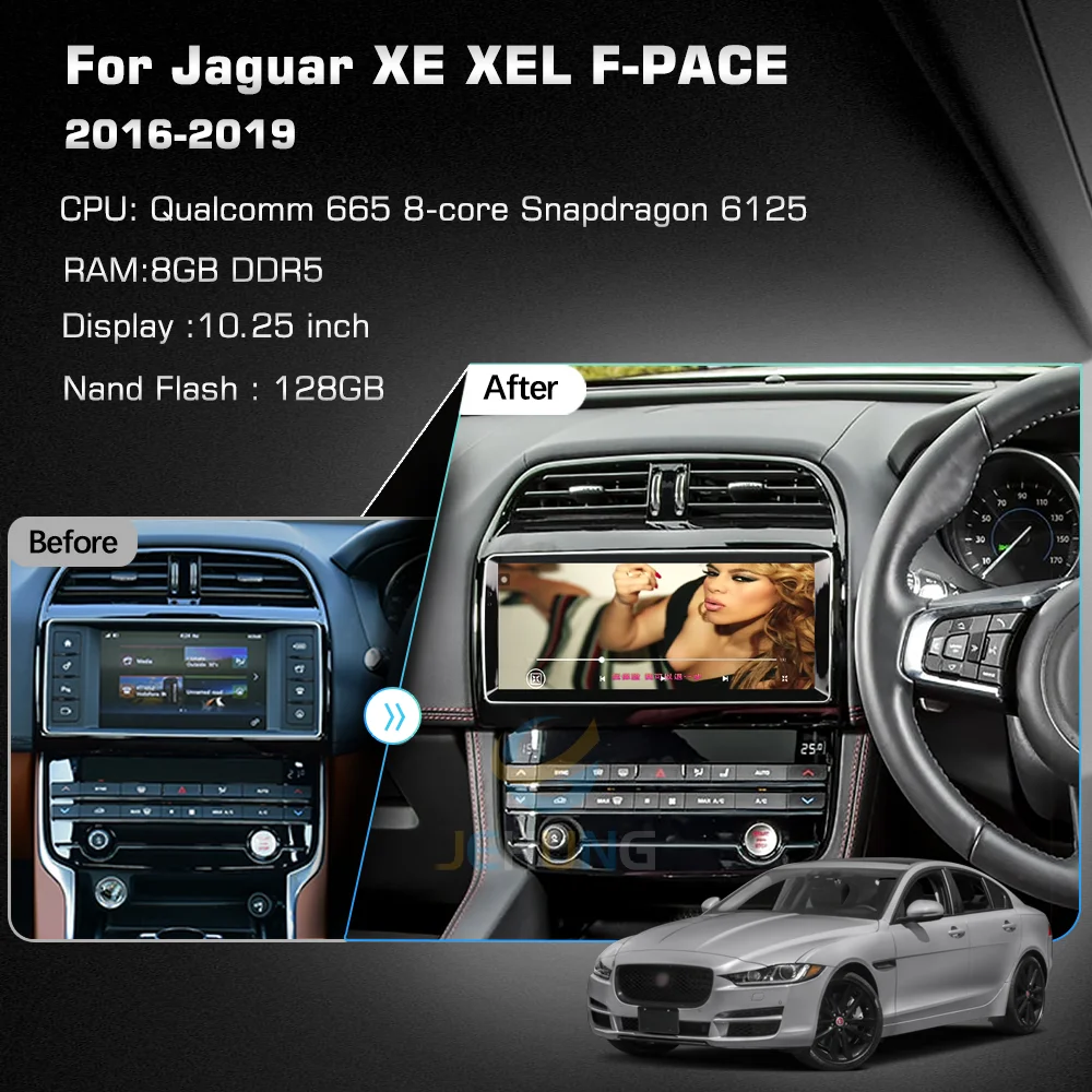 JEHUNG Android 13 For Jaguar XE XEL F-PACE 2015-2019 Car Media Player CarPlay GPS Radio 5G WIFI Navigation Support legacy system