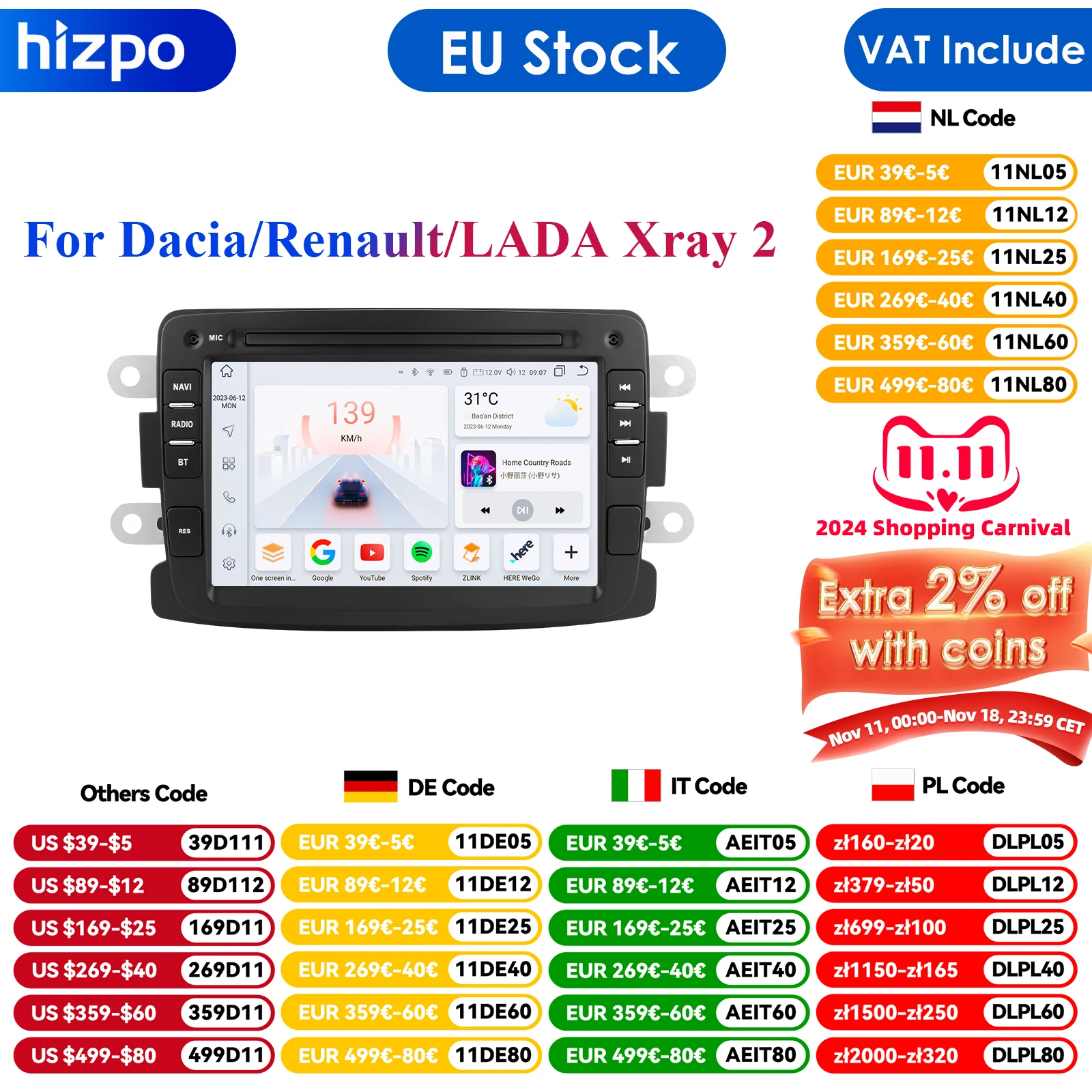 8+128G 2 Din Android Auto Radio Car Multimedia Player for Dacia Sandero Duster Renault Captur Lada Xray 2 Logan 2 Navigation GPS