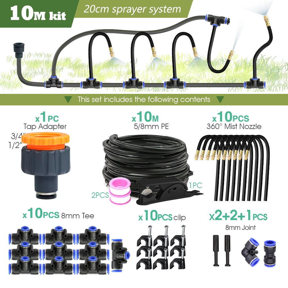 Black 8mm PE Hose 20cm Flexible Nozzle Misting Watering System 45/60/80/100W Self-priming Pump Adjustable Sprayer Kit for Garden image 3