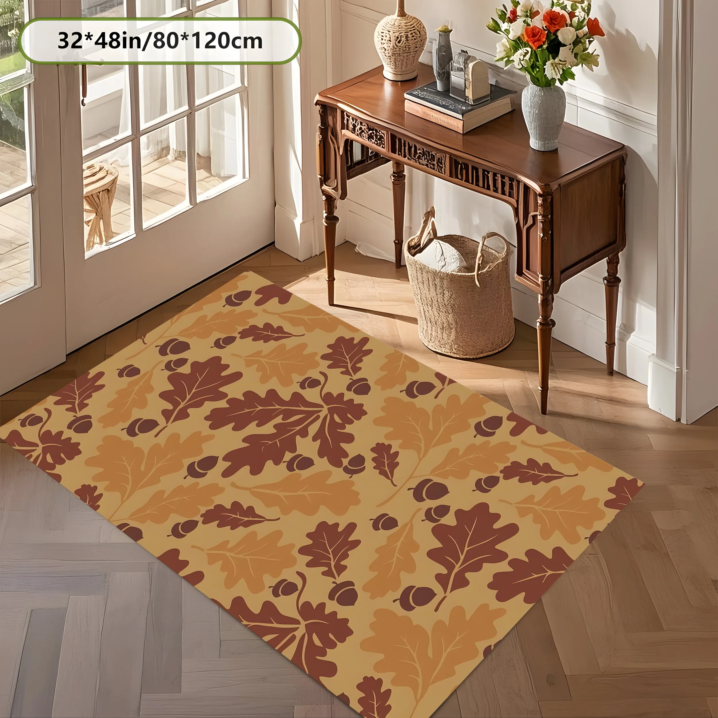 Oak Leaf Acorn Warm Brown Rug, Vintage Maillard Style Carpet for Living Room Bedroom, Cozy Home Decor