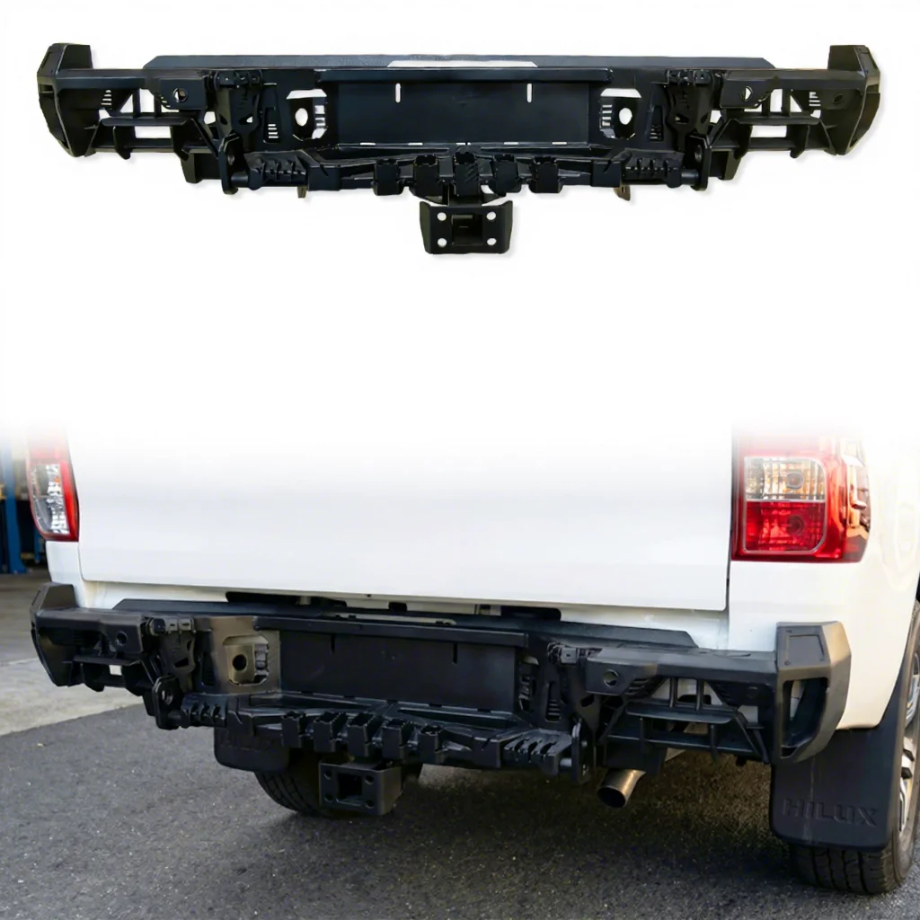 For 2016-2025 Hilux Pickup Rear Bumper ,E-Coating Rust Proof + Durable Spray Painting,High Strength Metal Rear Protector Bar